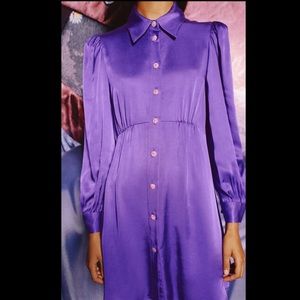 Zara Purple Satin Effect Shirt Dress